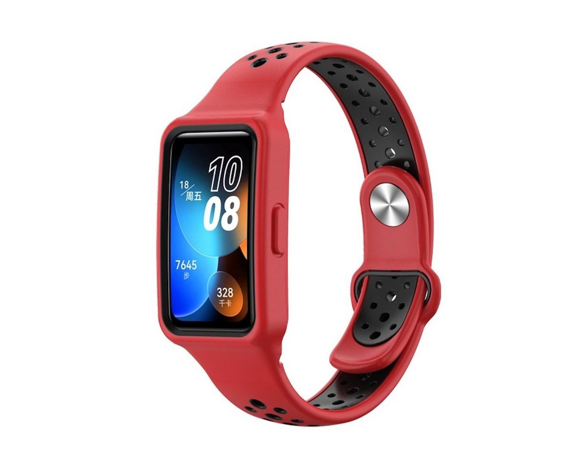 Wigento Smartwatch-Armband Zweifarbiges Sport Silikon Band + Schutz für das Gehäuse Huawei Band 8 von Wigento