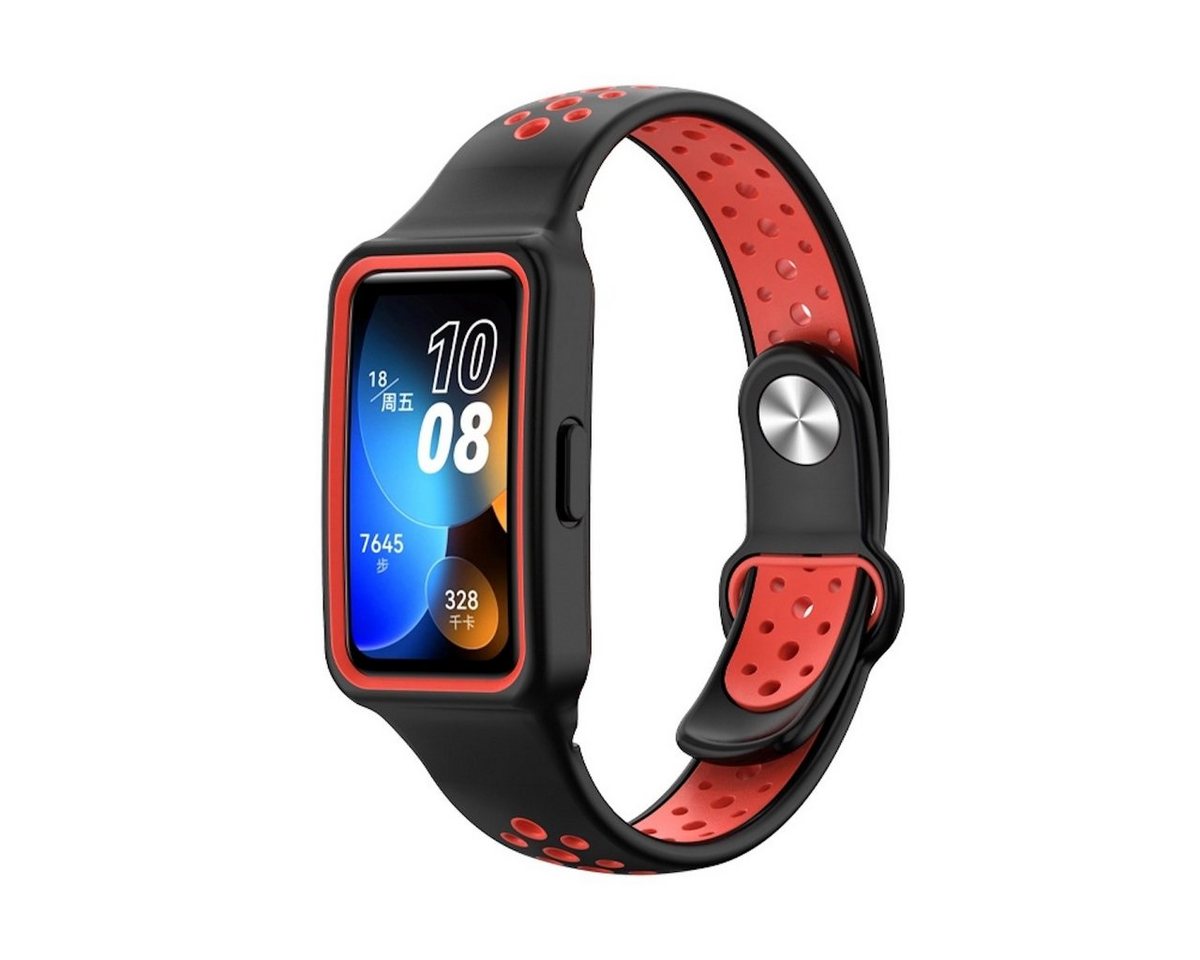Wigento Smartwatch-Armband Zweifarbiges Sport Silikon Band + Schutz für das Gehäuse Huawei Band 8 von Wigento