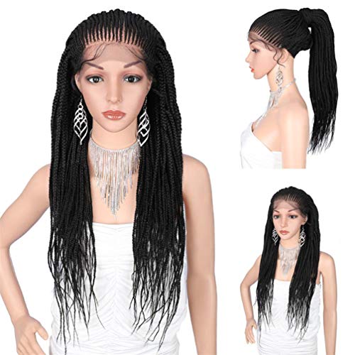 Lace Front Perücken Synthetisches 13X6 Hand Geflochtene Perücken Synthetische Spitze Front Perücke Für Schwarze Frauen Natürliche Schwarze Box Zöpfe Perücke Mit Baby Haar,28 inches von Wigs