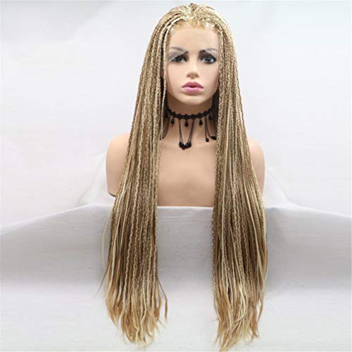 Lace Front Perücken Synthetisches Lange Box Zöpfe Perücke für Schwarze Frauen Blonde Micro Zöpfe Perücke Baby Haar Hitze Beständig Geflochtene Lace Front perücke,24 inches von Wigs