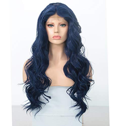 Lace Front Schwarze Perücken, Blue Long Wavy Hair Hitzebeständige Lace Front Perücke Mittelteil Synthetic 150 Density Perücken für schwarze Frauen,30 Inch von Wigs