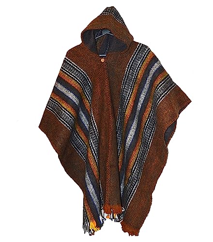 Poncho Inca aus südamerikanischer 100 % Wolle, handgefertigt, Braun von Wigwam