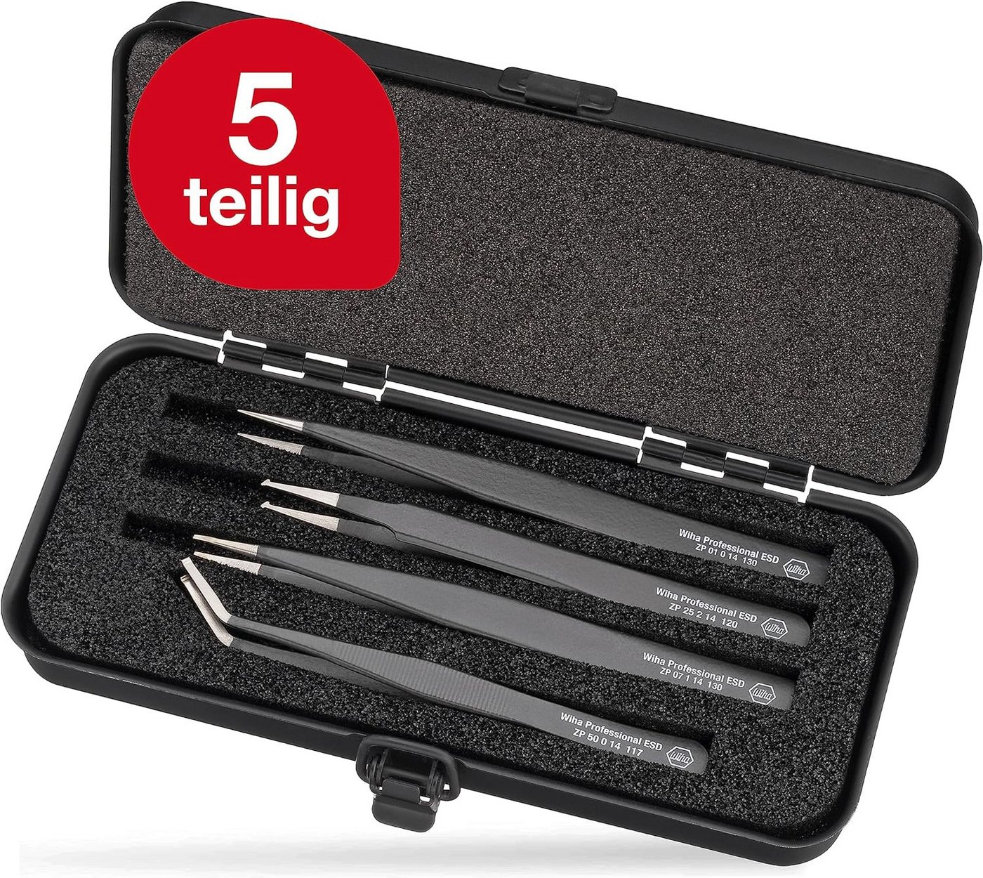 Wiha Pinzette (32349) - 5 tlg., 5-teilig, inkl. Box, für elektronische Reparaturen von Wiha
