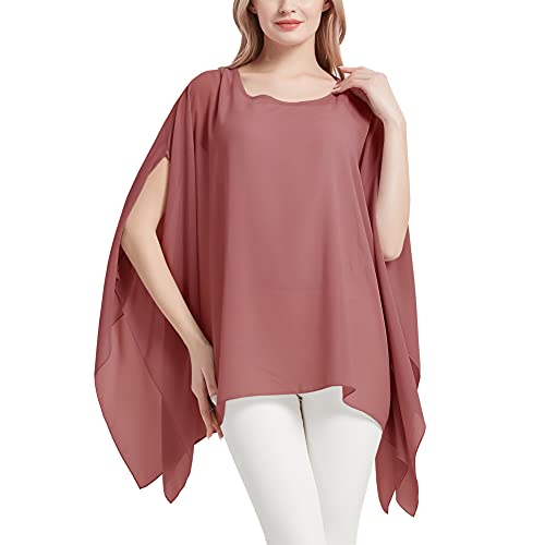 Damen Floral Chiffon Bluse Fledermaus Sommer Hippie Sheer Lose Caftan Poncho Tunika Shirt Tops, #Kürbisfarbig, Einheitsgröße von Wiiiwish