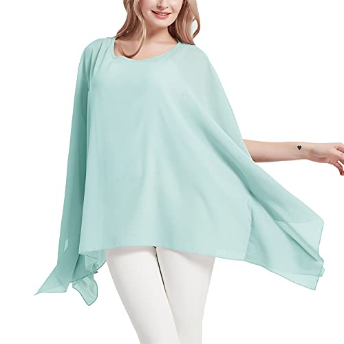 Damen Floral Chiffon Bluse Fledermaus Sommer Hippie Sheer Lose Caftan Poncho Tunika Shirt Tops, # Plain Mint, Einheitsgröße von Wiiiwish