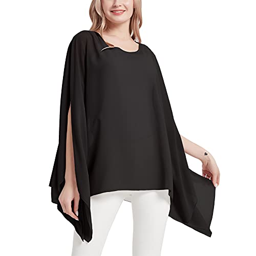 Damen Floral Chiffon Bluse Fledermaus Sommer Hippie Sheer Lose Caftan Poncho Tunika Shirt Tops, # Uni Schwarz, Einheitsgröße von Wiiiwish