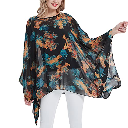 Wiiiwish Damen Lose Solide Lange Fledermaus Sheer Chiffon Kaftan Wrap Poncho Tunika Top Topper, #Farbe Tie-Dye, Einheitsgröße von Wiiiwish