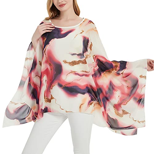 Wiiiwish Damen Lose Solide Lange Fledermaus Sheer Chiffon Kaftan Wrap Poncho Tunika Top Topper, #Quicksand Batikfärbung, Einheitsgröße von Wiiiwish