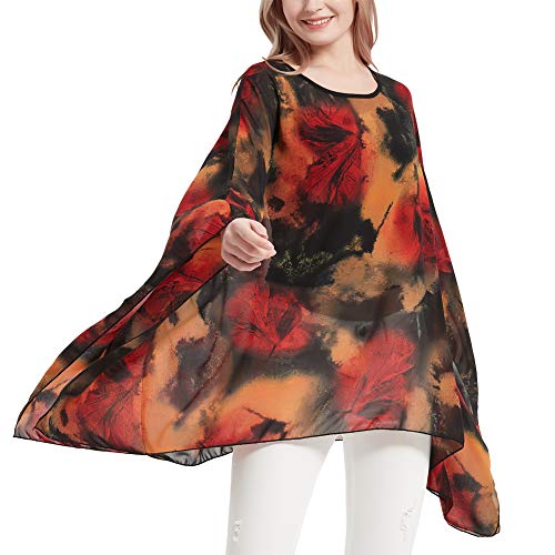 Wiiiwish Damen Lose Solide Lange Fledermaus Sheer Chiffon Kaftan Wrap Poncho Tunika Top Topper, #Rote Adern, Einheitsgröße von Wiiiwish