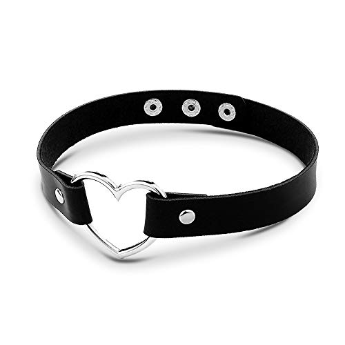 WikiMiu Kette Damen Choker, Herzkette Leder Halsband Schlüsselbein Kette, Cooler Punk Stil Modeschmuck für Frauen zum Geburtstag Weihnachten Valentinstag, Verstellbare Größe von WikiMiu