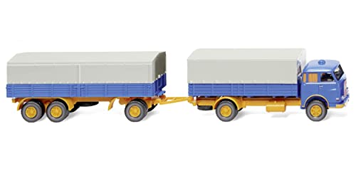 Wiking 041604 Man Pausbacke Pritschenhängerzug blau-gelb 1960 Spur H0 1:87 von Wiking