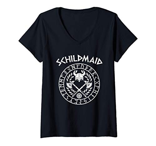 Damen Schildmaid Wikinger Germanen Shirt mit Runen T-Shirt mit V-Ausschnitt Damen Schildmaid Wikinger Germanen Shirt mit Runen T-Shirt mit V-Ausschnitt von Wikinger Berserker T-Shirt Co.