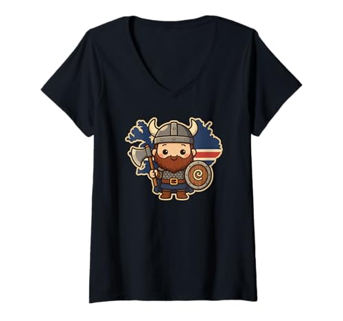 Damen Cartoon Wikinger Island Retro Vintage Nordisch T-Shirt mit V-Ausschnitt Damen Cartoon Wikinger Island Retro Vintage Nordisch T-Shirt mit V-Ausschnitt von Wikinger Cartoon Island Nordische Mythologie