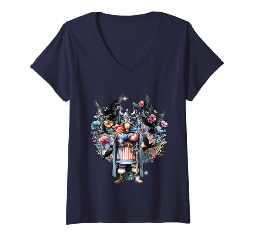 Damen Normannen Wikinger Odin Raben Kinder Walhalla T-Shirt mit V-Ausschnitt Damen Normannen Wikinger Odin Raben Kinder Walhalla T-Shirt mit V-Ausschnitt von Wikinger Mittelalter Frauen Männer