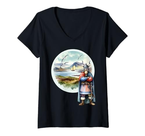 Damen Norwegen Wiking Wikinger Natur Odin Kind Walhalla Frau Mann T-Shirt mit V-Ausschnitt Damen Norwegen Wiking Wikinger Natur Odin Kind Walhalla Frau Mann T-Shirt mit V-Ausschnitt von Wikinger Mittelalter Frauen Männer