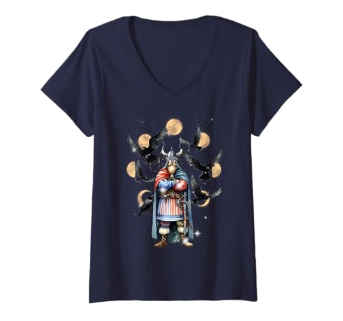 Damen Wikinger Mondphase Raben Nordmänner Normannen T-Shirt mit V-Ausschnitt Damen Wikinger Mondphase Raben Nordmänner Normannen T-Shirt mit V-Ausschnitt von Wikinger Mittelalter Frauen Männer