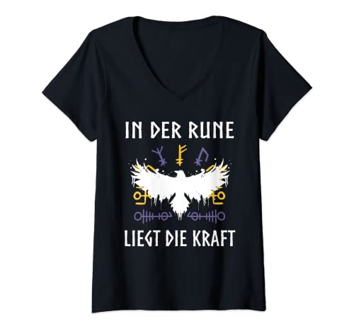 Damen Wikinger Spruch In Der Rune Liegt Die Kraft Keltischer Rabe T-Shirt mit V-Ausschnitt Damen Wikinger Spruch In Der Rune Liegt Die Kraft Keltischer Rabe T-Shirt mit V-Ausschnitt von Wikinger Pagan Raben Outfit