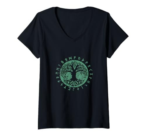 Damen Wikinger Baum Retro T-Shirt mit V-Ausschnitt Damen Wikinger Baum Retro T-Shirt mit V-Ausschnitt von Wikinger Retro Geschenk