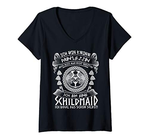 Damen Ich bin keine Prinzessin ich bin eine Schildmaid T-Shirt mit V-Ausschnitt von Wikinger Schildmaid Design Co.