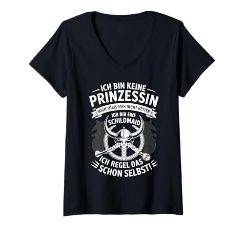 Damen Ich bin keine Prinzessin ich bin eine Schildmaid T-Shirt mit V-Ausschnitt von Wikinger Schildmaid Design Co.
