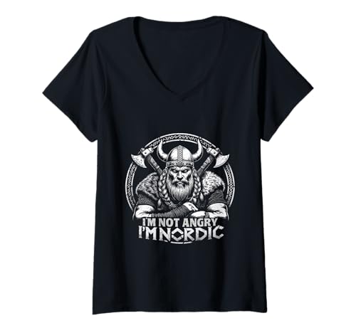 Damen Wikinger Heidnische Kultur I'm Not Angry I'm Nordic T-Shirt mit V-Ausschnitt Damen Wikinger Heidnische Kultur I'm Not Angry I'm Nordic T-Shirt mit V-Ausschnitt von Wikingermythologie Heidnische Nordische Mythologie