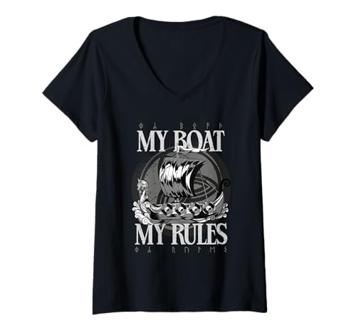 Damen Wikinger Heidnische Kultur My Boat My Rules T-Shirt mit V-Ausschnitt Damen Wikinger Heidnische Kultur My Boat My Rules T-Shirt mit V-Ausschnitt von Wikingermythologie Heidnische Nordische Mythologie
