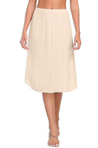 Wikoan Damen Spitze Unterrock Lang Rock mit Spitzensaum Halber Unterrock Damen Antistatisch Einfarbig Unsichtbar Unterkleid Nude XXL von Wikoan