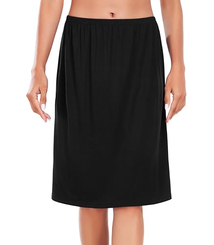 Wikoan Damen Unterrock Kurz Elegantes Rock Unterröcke Petticoat mit Elastische Taille Unterrock Knielang Halbe Slips Unterkleid Schwarz L von Wikoan