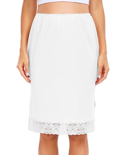 Wikoan Damen Unterrock Kurz Halbrock Weich Unterröcke Antistatisch Petticoat Unsichtbar Underskirt Spitze Rock Weiß XXL von Wikoan