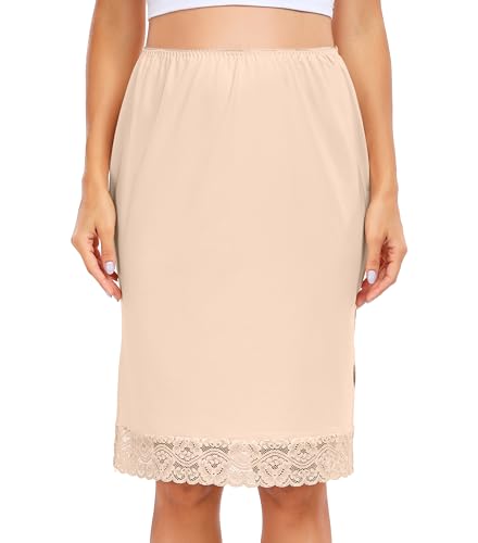 Wikoan Damen Unterrock Weich Atmungsaktiv Unterrock Kurz Petticoat Antistatisch Elegantes Unsichtbar Underskirt Nude L von Wikoan