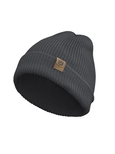Wikoan Herren Mütze, Stretchy Strickmütze Herren Damen Wintermütze Klassisches Slouch Beanie Unisex für Herbst Winter Mütze Dunkelgrau von Wikoan