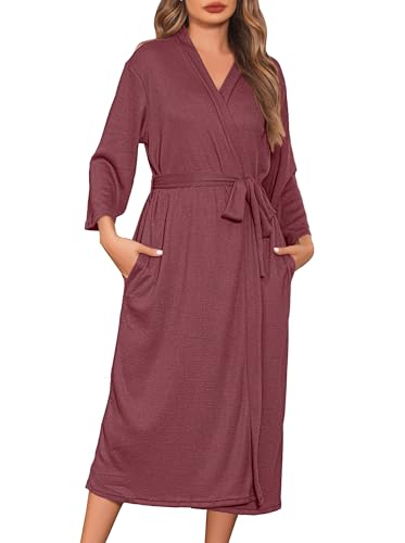 Wikoan Waffel Morgenmantel Damen Unisex Bademantel Kimono V-Ausschnitt für Spa Zuhause und Hotel Fleischrosa M von Wikoan