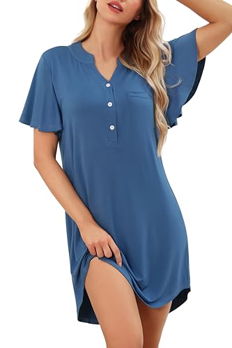 Wikoan Nachthemd Damen Kurzarm Schlafshirt Frauen Kurz Knopfmit V-Ausschnitt Stillnachthemd Sommer Sleepshirt Nachtwäsche Kobaltblau S Wikoan Nachthemd Damen Kurzarm Schlafshirt Frauen Kurz Knopfmit V-Ausschnitt Stillnachthemd Sommer Sleepshirt Nachtwäsche Kobaltblau S von Wikoan