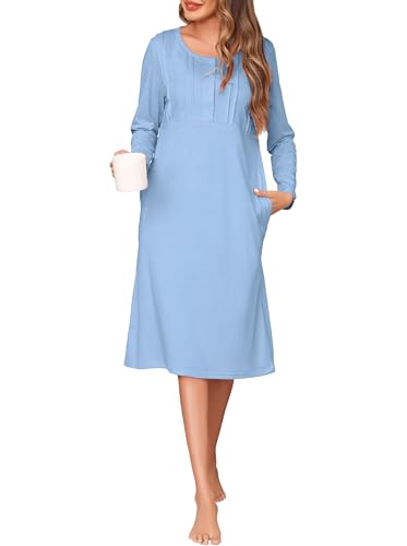 Wikoan Nachthemd Langarm Damen Nachthemden Knopfleiste Rundhals Schlafshirt Lang Nachtwäsche Winter Stillnachthemd Sleepshirt mit Taschen Hellblau XXL Wikoan Nachthemd Langarm Damen Nachthemden Knopfleiste Rundhals Schlafshirt Lang Nachtwäsche Winter Stillnachthemd Sleepshirt mit Taschen Hellblau XXL von Wikoan