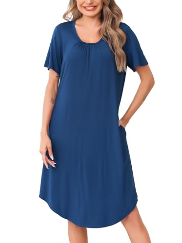 Wikoan Nachthemden für Damen Kurzarm Weich Nachthemd Lang Sleepshirt Nachtwäsche Schlafhemd Leicht Schlafshirt Hauskleid Damen Sommer Kobaltblau L Wikoan Nachthemden für Damen Kurzarm Weich Nachthemd Lang Sleepshirt Nachtwäsche Schlafhemd Leicht Schlafshirt Hauskleid Damen Sommer Kobaltblau L von Wikoan
