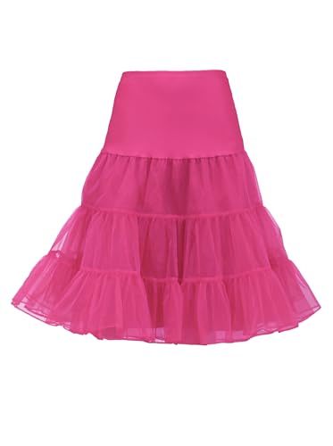 Wikoan Petticoat Reifrock Damen Unterrock Lang Crinoline Underskirt Rock für 50er Vintage Cocktailkleid Rosarot XL von Wikoan