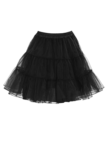 Wikoan Petticoat Unterrock Damen Reifrock Rock Crinoline Underskirt Reifrock Rock für 50er Vintage Cocktailkleid Petticoat Schwarz XXL von Wikoan
