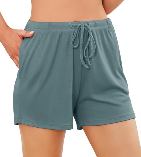 Wikoan Schlafanzughose Damen Kurz Schlafshorts Weicher Freizeit Nachtwäsche Kurz Pyjamahose mit Taschen und Kordelzug Dunkelgrün S von Wikoan