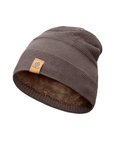 Wikoan Slouch Beanie Mütze Damen Herren Winter Klassische Wintermützen Bequem Long Beanie Caps Strickmütze Warm Fleece Mütze Unisex Wollmütze Khaki von Wikoan