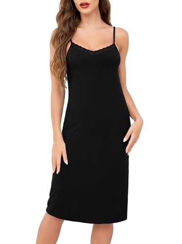 Wikoan Unterkleid Damen Lang Sexy Unterkleider mit Trägern Unterröcke lang Full Slip Spaghettiträger Kleid Negligee Sommer Schwarz XXL Wikoan Unterkleid Damen Lang Sexy Unterkleider mit Trägern Unterröcke lang Full Slip Spaghettiträger Kleid Negligee Sommer Schwarz XXL von Wikoan