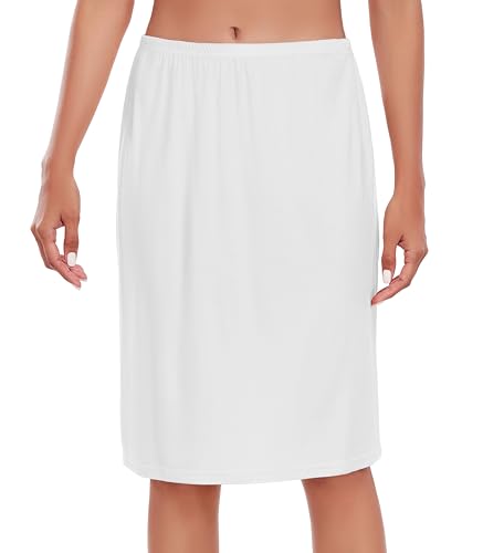 Wikoan Unterrock Damen Knielang Klassische Unterröcke für Damen Petticoat Elegantes Unsichtbar Underskirt Halber röcke für Unter Kleid Weiß M von Wikoan
