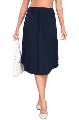 Wikoan Unterrock Damen Lang Petticoat Atmungsaktiv Antistatisch Elegantes Unsichtbar Unterröcke Kleid Rock Unterkleid Lang Marineblau XXL von Wikoan