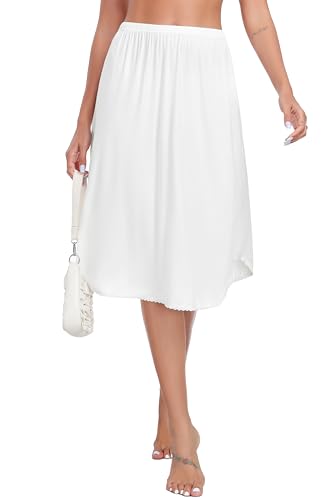 Wikoan Unterrock Damen Lang Rock Petticoat Atmungsaktiv Antistatisch Elegantes Unsichtbar Halber Unterröcke Kleid Unterkleid Weiß L von Wikoan