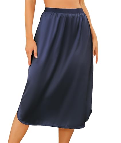 Wikoan Unterrock Damen Lang Weich Petticoat Knielang Rock Unsichtbar Unterkleid Nachtkleid Elegantes Spitze Marineblau M von Wikoan