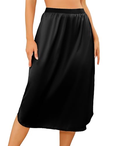 Wikoan Unterrock Damen Lang Weich und Atmung Petticoat Antistatisch Elegantes Spitze Unsichtbar Kleid Rock Unterkleid Schwarz XXL von Wikoan