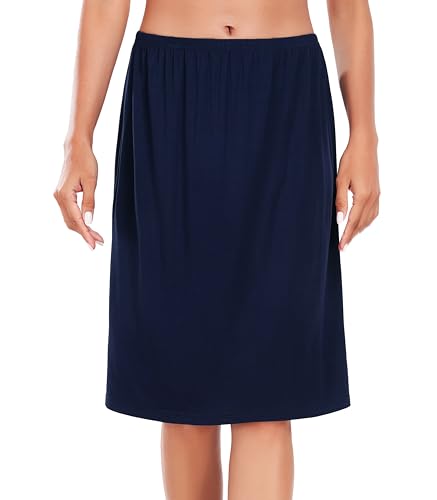 Wikoan Unterrock Kurz Petticoat Knielang Halbrock für Damen Elastische Taille Unsichtbar Unterkleid Unterröcke Underskirt Marineblau L von Wikoan
