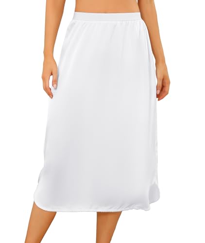 Wikoan Unterrock Unterkleider für Damen Lang Weich Petticoat Unterrock Satin Rock Spitze Unsichtbar Unterkleid Elegantes Weiß XXL von Wikoan