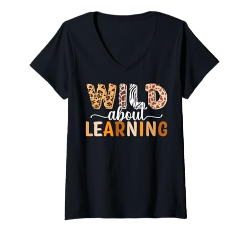 Damen Ich Bin verrückt danach, zurück in die Schule zu Lernen, Schüler zu unterrichten, Lehrer T-Shirt mit V-Ausschnitt Damen Ich Bin verrückt danach, zurück in die Schule zu Lernen, Schüler zu unterrichten, Lehrer T-Shirt mit V-Ausschnitt von Wild About Learning Back To School Leopard