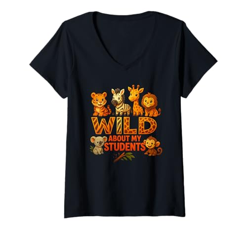 Damen Wild About My Students Lehrer Shirt Klassenzimmer Safari T-Shirt mit V-Ausschnitt Damen Wild About My Students Lehrer Shirt Klassenzimmer Safari T-Shirt mit V-Ausschnitt von Wild About My Students Shirt Animals Teacher