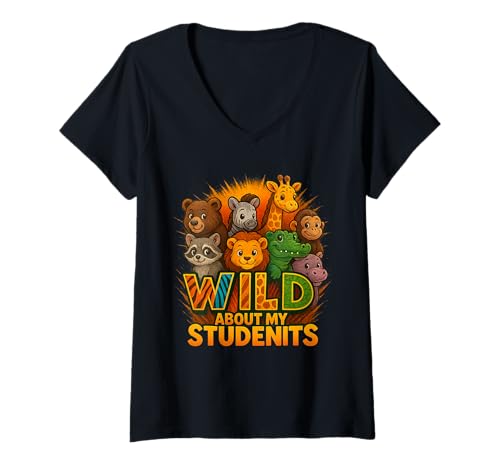 Damen Wild About My Students Lehrer Shirt Klassenzimmer Safari T-Shirt mit V-Ausschnitt Damen Wild About My Students Lehrer Shirt Klassenzimmer Safari T-Shirt mit V-Ausschnitt von Wild About My Students Shirt Teacher